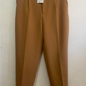 Zara Belted Camel High-Waist Tapered Dress Pants